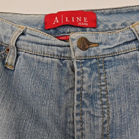 A Line Jeans Red Tag Light Wash Retro Denim 5 pocket Zip Fly Mini Y2K 12 Skort - Picture 4 of 12